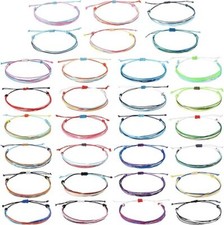 30 Pieces Adjustable Woven Anklets Bracelets Bohemian Braided Rope Bracelets Wat