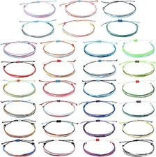 30 Pieces Adjustable Woven Anklets Bracelets Bohemian Braided Rope Bracelets Wat
