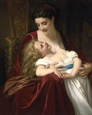 Mother & Daughter HD Oil Painting Giclee Hugues Merle Print Canvas