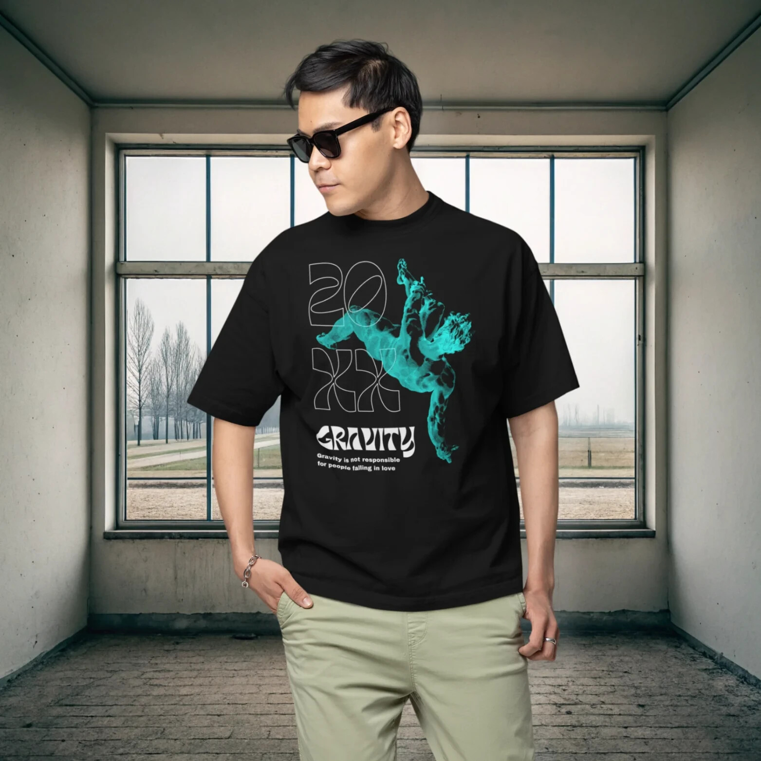 Men graphic text printed oversized black T-shirt