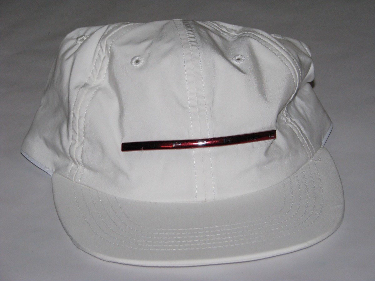 SUPREME New York Chrome Stripe Camp Cap Hat WHITE Adjustable NEW