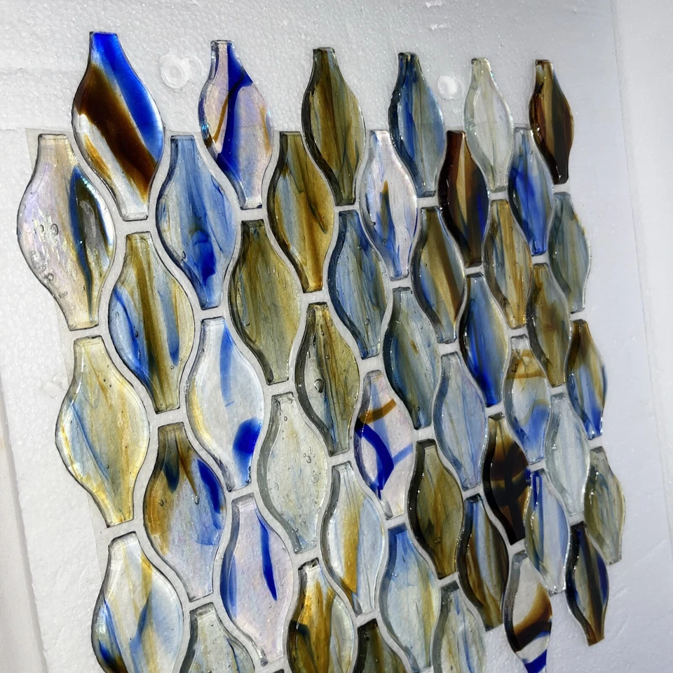 8 hojas de mosaico de vidrio azulejo “fuego violeta” azul amarillo 8 pies cuadrados nuevo stock antiguo Foto 4 de 4