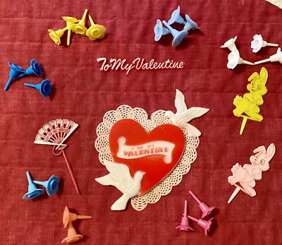 Large Lot of 27 Vintage Valentine s Day/Easter Cake Toppers/Picks/Candle Holders