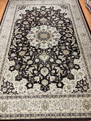 7'9'' x 11'5'' Turkish Tab riz Oriental Rug - Dark Brown - Cream Border