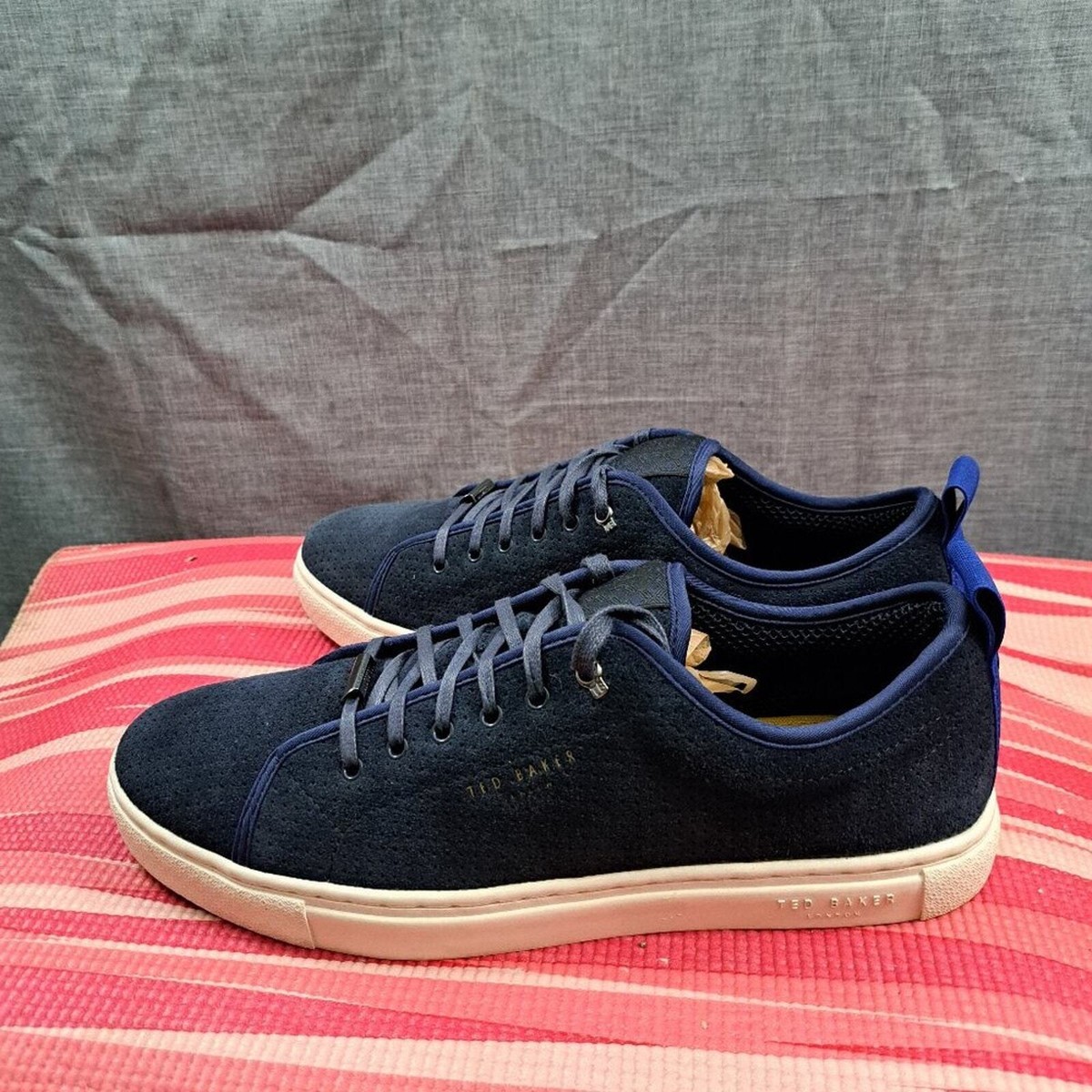 Size 10 Ted Baker kaliix Mens Dark Blue Suede/Leather Lace-Up Sneaker - Main Image