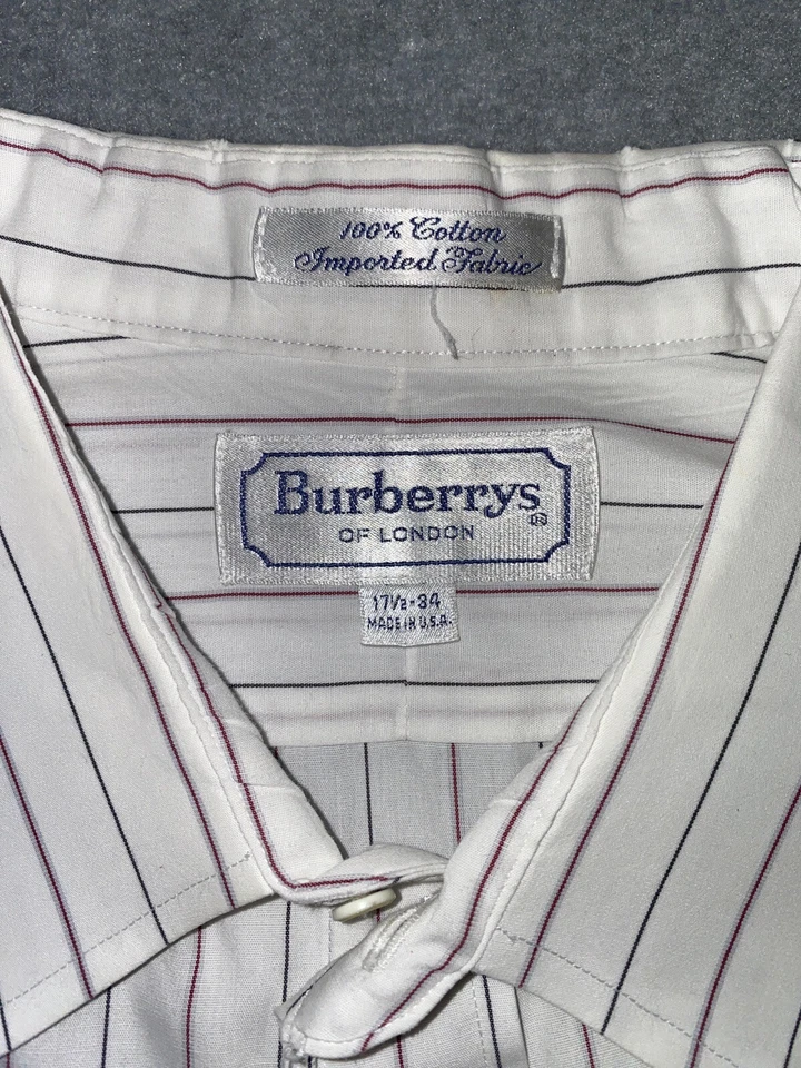 Burberry London Long Sleeve Dress Shirt White Burgundy Men 17 1/2 34 - Image 3 of 4