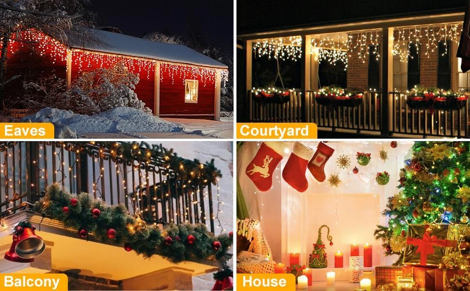 Christmas Fairy Lights LED Icicle Waterfall Snow Chaser Outdoor Xmas Home Decor - Image 2 of 3