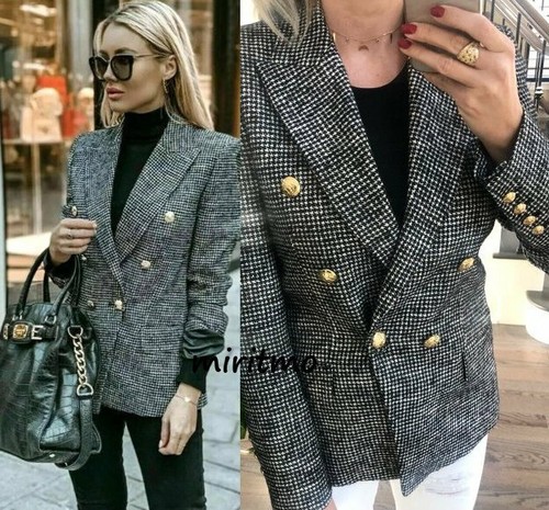 RARE ZARA BLAZER A QUADRI DOPPIOPETTO ORO BOTTONI GIACCA PLAID - XXL | eBay