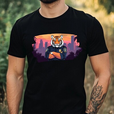 Herren T-Shirt Tiger als Polizist Motiv Baumwolle Größe XS bis 5XL