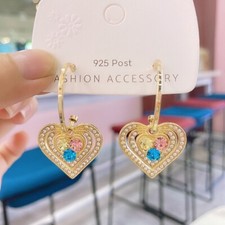 Love Heart Dangle Drop Earrings for Women,Gold Open Hoop Earrings,Heart Earrings