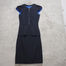 Elie Tahari Peplum Sheath Pointe Dress Women's 0 Black Rayon Stretch Cap Sleeve