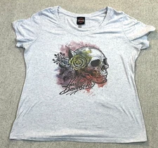 Harley-Davidson Womens 2XL Skull Rose Y2K Air Brush Print Style Grunge Emo Tee