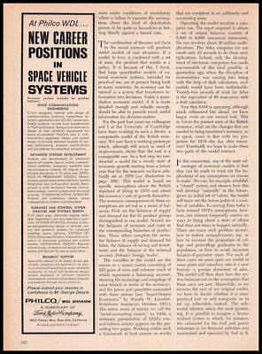 1964 Ford Palo Alto California Space Vehicle Systems Philco WDL Job Print Ad