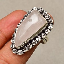 Rose Quartz Gemstone 925 Sterling Silver Handmade Jewelry Ring Size 8