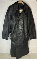 Vintage Bermans Black Leather Trench Coat Men’s SZ 38 Zip Out Liner Belt Button