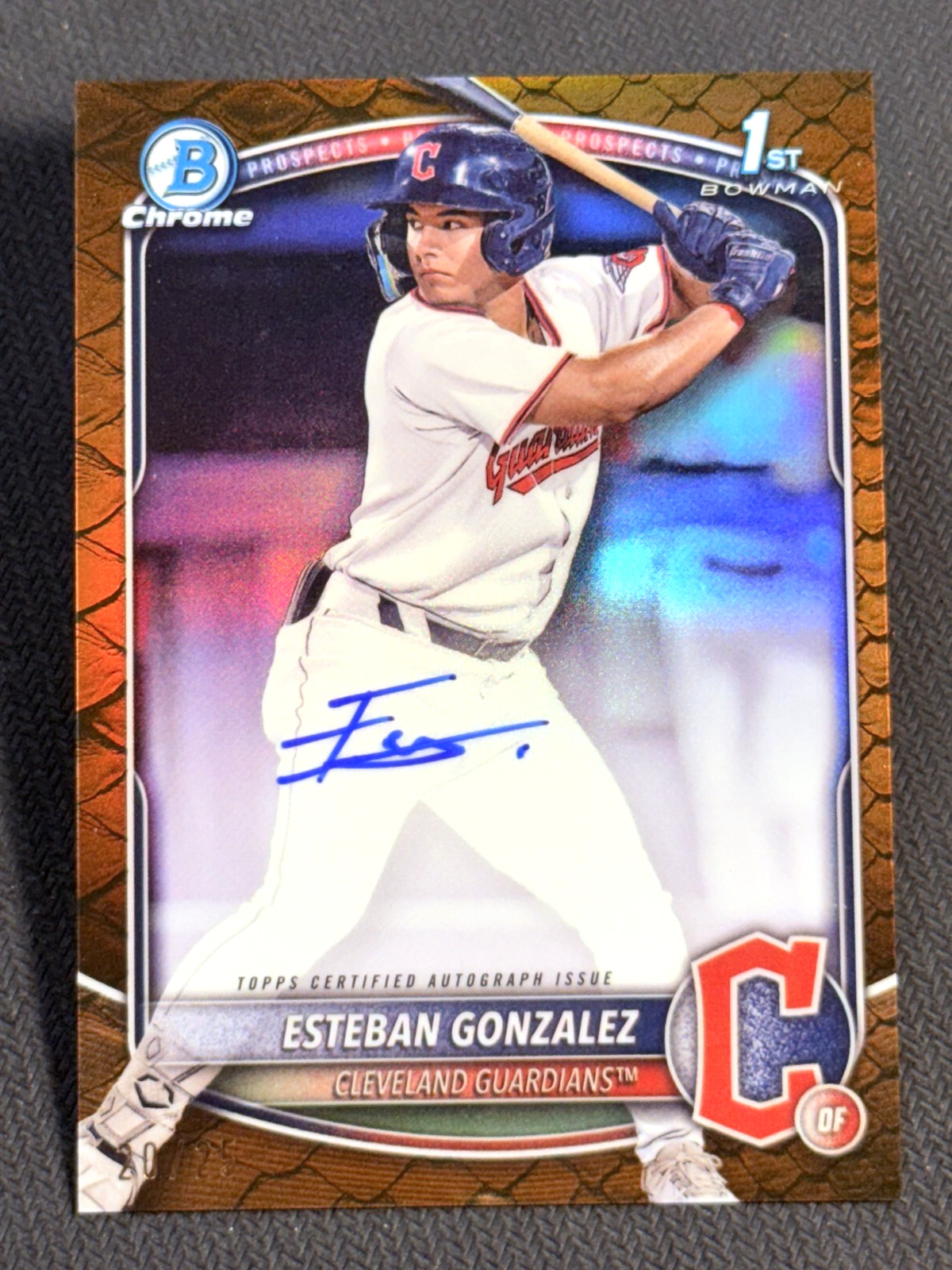 2025 Bowman Chrome 1st ORANGE REPTILIAN REFRACTOR AUTO Esteban Gonzalez 20/25