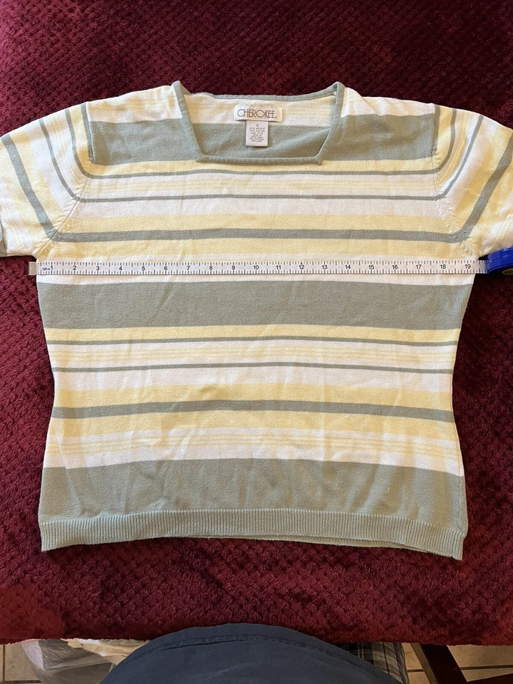 Cherokee 女式条纹衬衫短袖 S 码 — 第 3/4 张图片