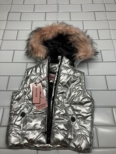 Urban Republic Metallic Faux Fur Trim Hooded Puffer Zip Vest Girls Sz 2T New