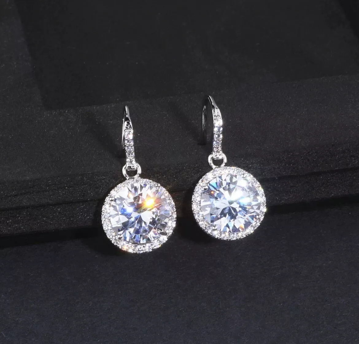 Elegant Earrings Bridal Wedding Bridesmaid Prom Round Cubic Zirconia Crystal