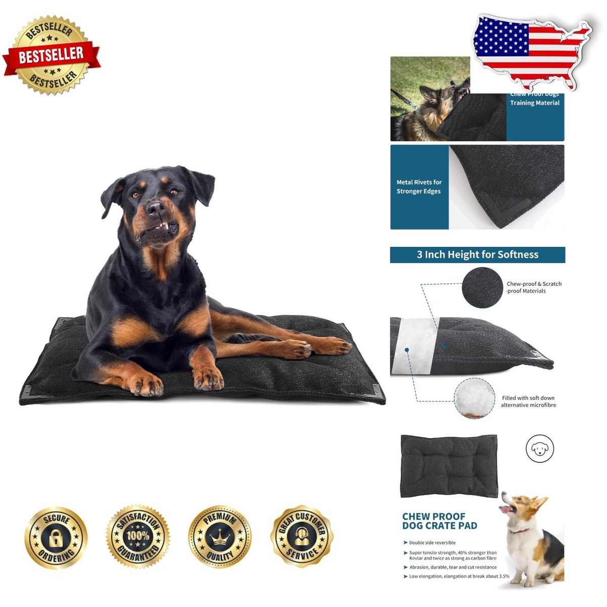 HOT Crate Pad Chew Proof Pet Bed Crate Pad Chew Proof Dog