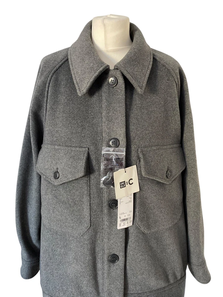 Uniqlo : C Jacket Womens Large Oversized Shacket Button Up Dark Grey RRP £79.90 - Image 4 of 4