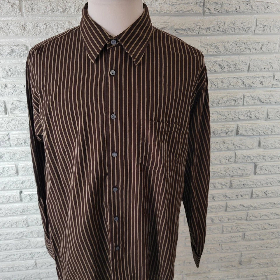 Haggar Mens Shirt XXL Long Sleeve No Iron Brown Tan Stripe Lightweight Collar - Image 3 of 4
