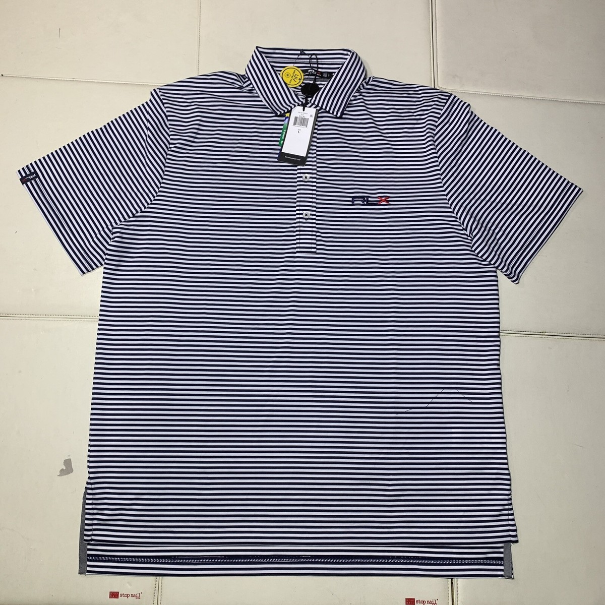 RLX Ralph Lauren Stripe Golf Polo Shirt Tour Logo Large