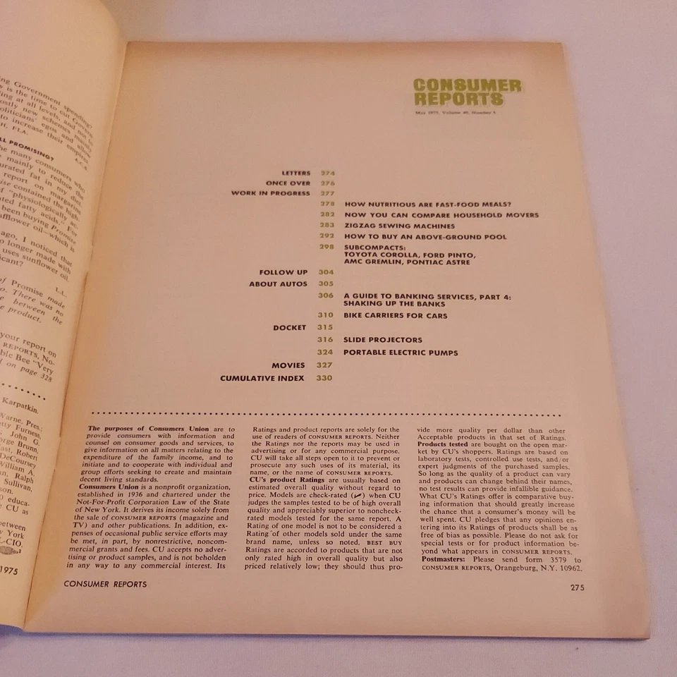 1975 May, Consumer Reports Magazine, Buy An Above Ground Swimming Pool (CP179) Foto 2 de 3