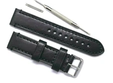 20mm Black Oily Cowhide Leather Mens Watch Band W/ Tool For Luminox 20 & Others