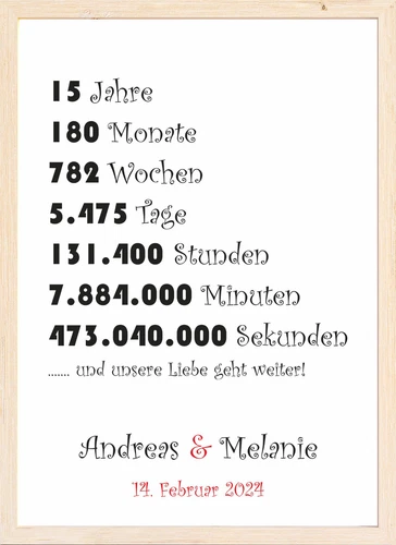 Jahrestag Hochzeitstag Geschenk 15 Jahre Geschenkidee für Paare Mann Frau DIN A4