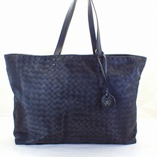 Bottega Veneta Treccio Mirage Nylon Tote Bag Handle Leather Black
