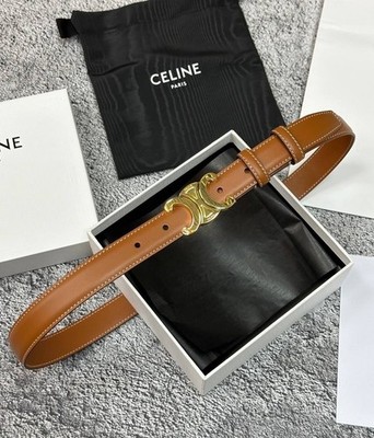 Celine Triomphe brown leather belt with gold buckle, 80 cm | eBay