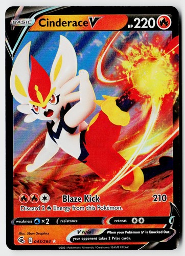 Pokemon SWSH08: Fusion Strike #043/264 Cinderace V (43) Ultra Rare, Holo NM+