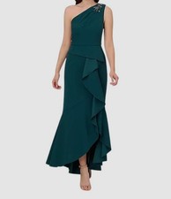 Papell Studio Women's Green Crepe Beaded One-Shoulder Gown Dress Size 4