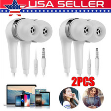 2 Pack 3.5mm In-ear Stereo Headphone Headset Earphone Loud Earbuds W/ Mic USA