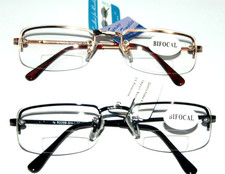 2 pair Bifocal Reading glasses Semi rim u.v lenses spring temple power 1.25