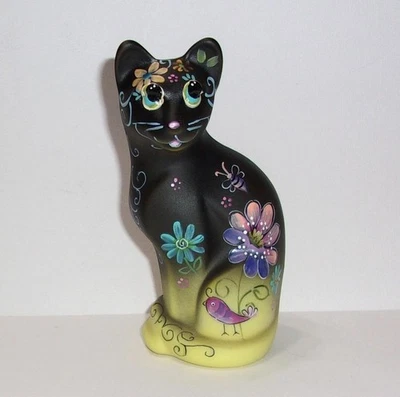 Fenton Glass Dandelion Yellow Luna Stylized Cat Figurine Ltd Ed #24/30 K Barley - Image 1 of 4