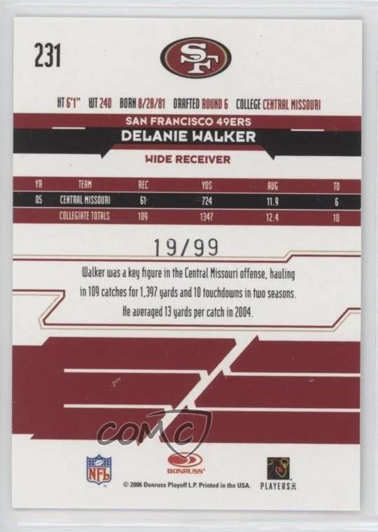 2006 Leaf Rookies & Stars Rookie Longevity Parallel /99 Delanie Walker #231 RC - Image 2 of 2