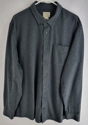 LL Bean Mens  Size XL Tall Charcoal Gray Houndstooth Flannel Long Sleeve Shirt