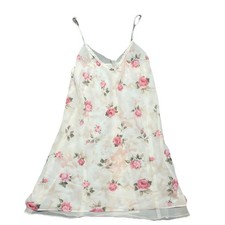 Ivory Pink Floral Sheer Full Slip Dress Adjustable Straps Lace Trim Bow
