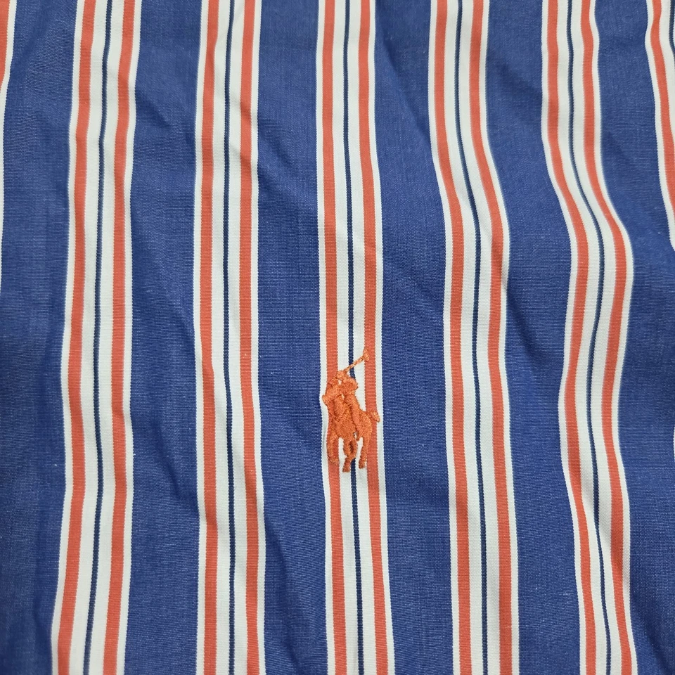 Camisa De Colección Ralph Lauren 15.5 32/33 Calce Clásico Azul Naranja Rayas Poni Abotonada Foto 2 de 4