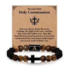 Casxyue First Holy Communion Gift For Boys Cross Bracelets With Initial For S...