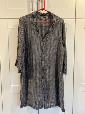 Flax Designs Sz M Go To Jacket Raven Windowpane Gauze Linen Tunic Dress?