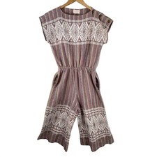 Vintage Guatemala Hand Woven Jumpsuit Playsuit Capri SZ S Cotton Side Pockets