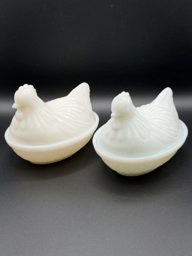 Vintage Hazel Atlas Milk Glass Hen On Nest *Set of Two*