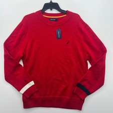 NEW Nautica Mens Red Cotton Crew Neck Sweater Long Sleeve Size L Preppy