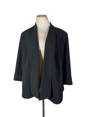 Kasper Plus Size 22W Open-Front Blazer Jacket 3/4 Sleeve Black