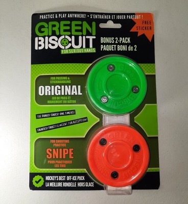 Green Biscuit Original & Snipe Off-Ice Hockey Training Puck 2-Pack Green Orange