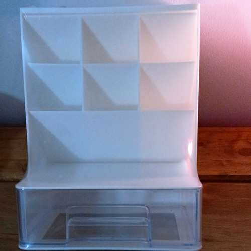 ADVEXGP White Plastic Desk Organiser with Compartments & Drawer