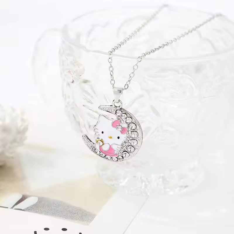 Lovely Cute Hello kitty On the Moon Pendant Necklace Little Girl's Jewelry Gift